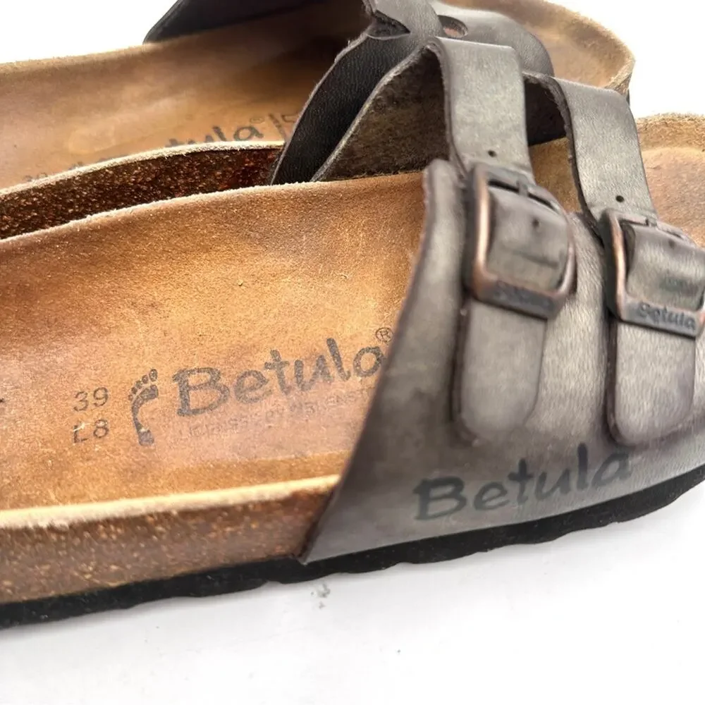 Birkenstocks Betula Birks Two Toe Strap Cork Leather Buckle Narrow 39 size 8